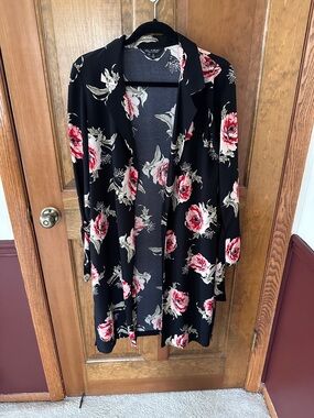 Miss Selfridge Black Floral Open Cardigan with Pink Accents